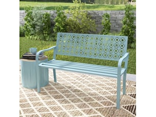 Banc de jardin 2 places avec dossier et accoudoirs, acier bleu, 127 cm cravdom