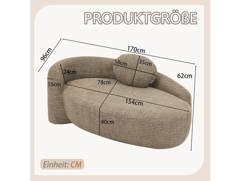  Canapé 1 place en tissu bouclette marron avec coussin de tête  - Conforama C
