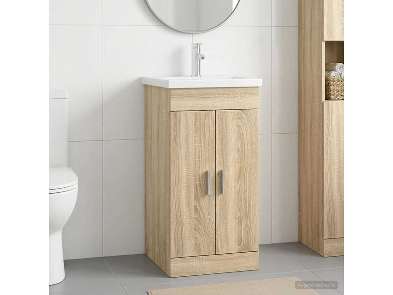 Meuble salle de bain avec évier, meuble de rangement chêne sonoma shl3759 - Conforama B