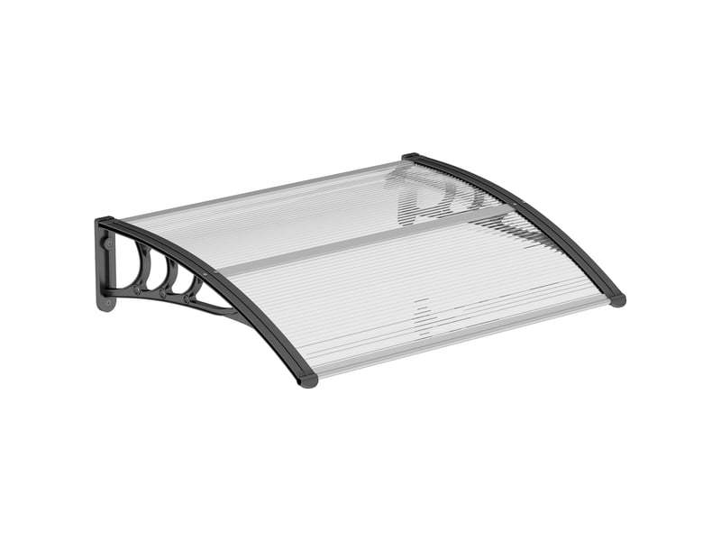  Auvent extérieur imperméable et anti-uv, en pc, pp et aluminium, 75 x 100 x 23 cm, transparent et noir  - Conforama B