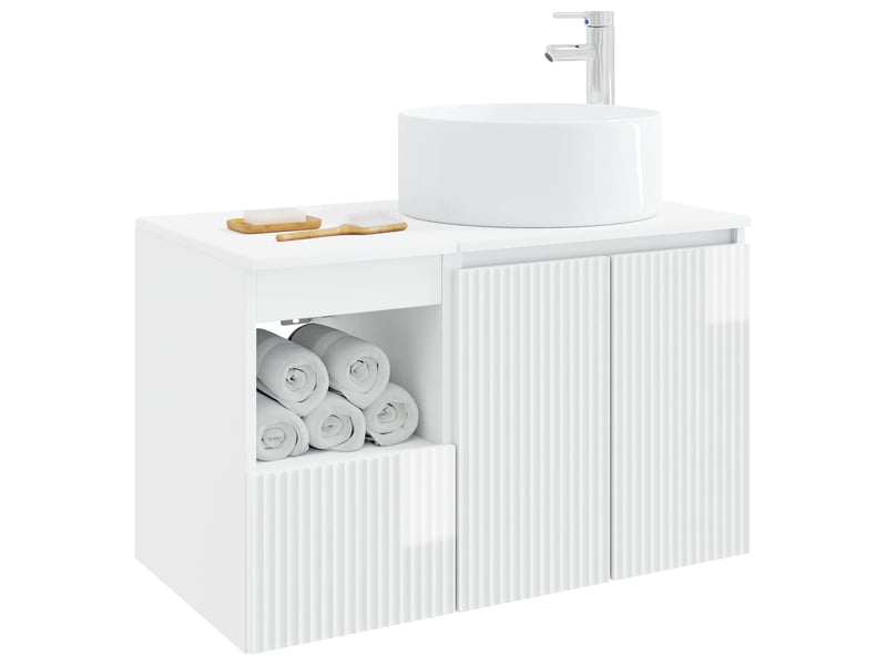  Ensemble de mobilier de salle de bain 2 pc blanc brillant cf64007  - Conforama C