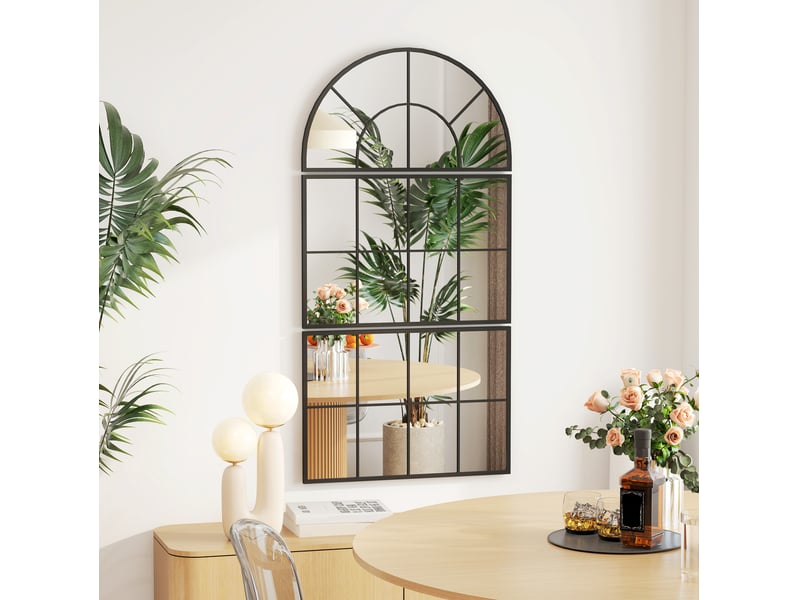Miroir mural triptyque noir en verre 4 mm avec cadre métal, style fenêtre décoratif pour salle de bains et salon - Conforama B