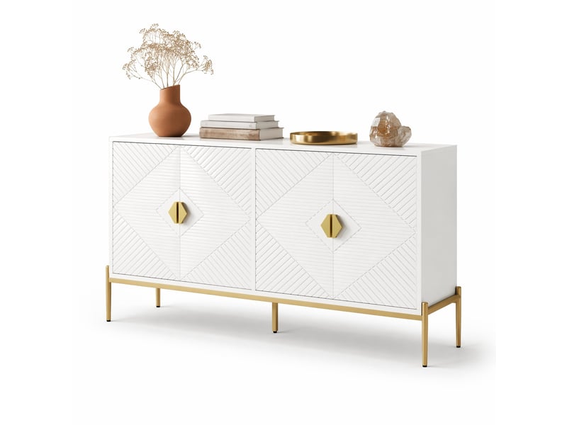 Buffet bas blanc à 4 portes géométriques 162 x 40 x 80 cm - Conforama A