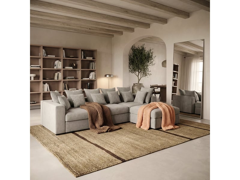  Canapé modulaire déhoussable made in italy avec pouf et coussins cortina a - silver  - Conforama B