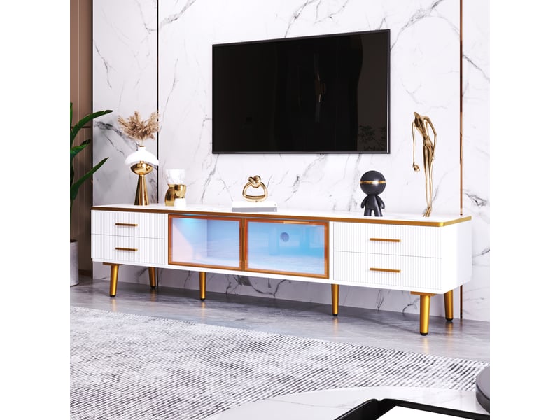  Meuble tv et table basse avec 2 portes, tiroirs et led multicolore par application, pour salon, en panneau de particules  - Conforama E