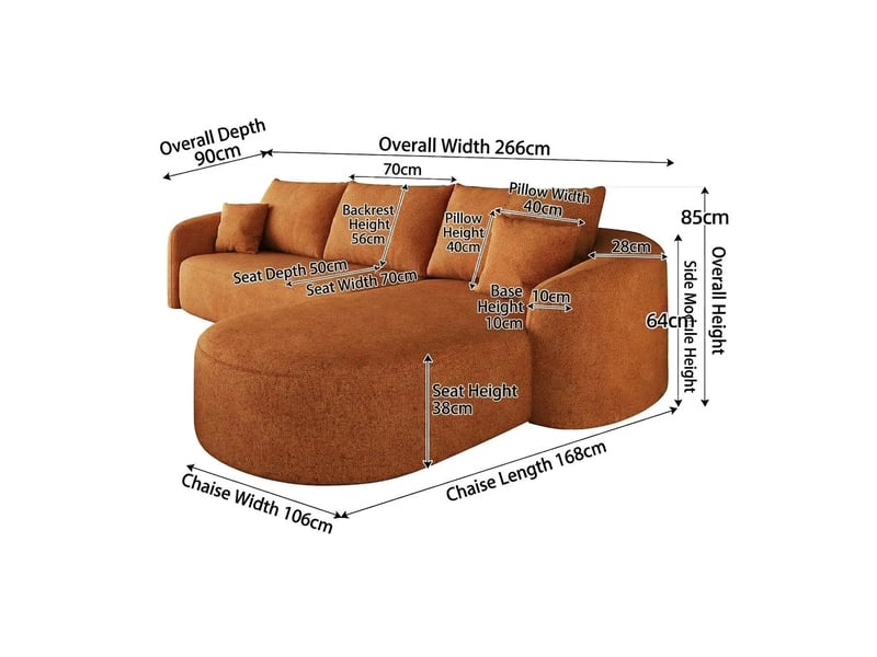 Canapé d'angle en l 266 cm modulable sans montage canapé 3 places orange - Conforama E