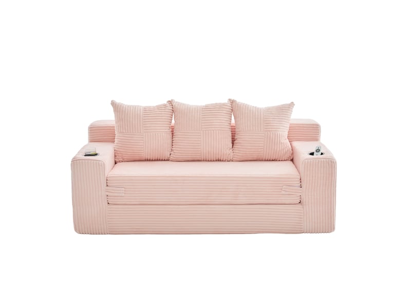  Canapé 3 places en velours côtelé x places, sans montage, design modulaire, porte-gobelets, rangements latéraux, 172×87×64 cm  - Conforama A