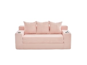 Canapé 3 places en velours côtelé x places, sans montage, design modulaire, porte-gobelets, rangements latéraux, 172×87×64 cm