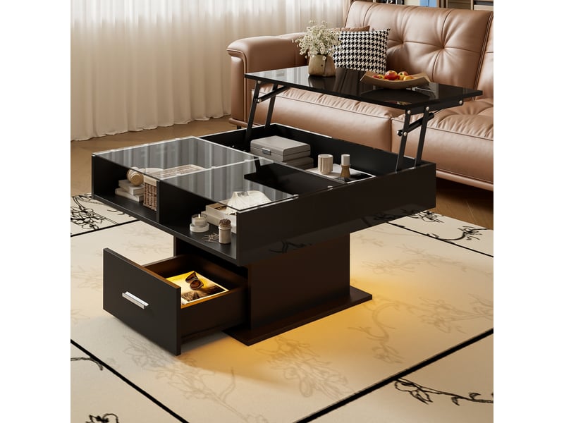 Table basse, verre, panneau de particules, portes vitrées, led d'ambiance, commande par app, design moderne et fonctionnel pour salon - Conforama B