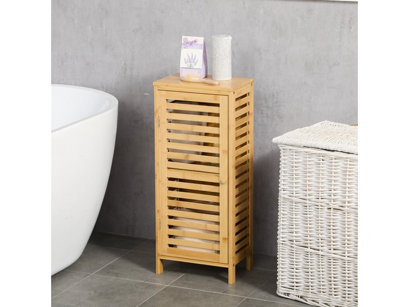  Meuble de salle de bain en bambou avec étagère réglable, 30 x 19,9 x 70 cm, couleur bois  - Conforama D
