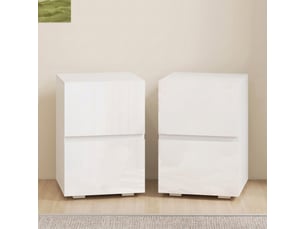 Lot de 2 tables de chevet, tables d'appoint avec 2 tiroirs, façades à haute brillance, plateau large, 40x40x58cm, blanc