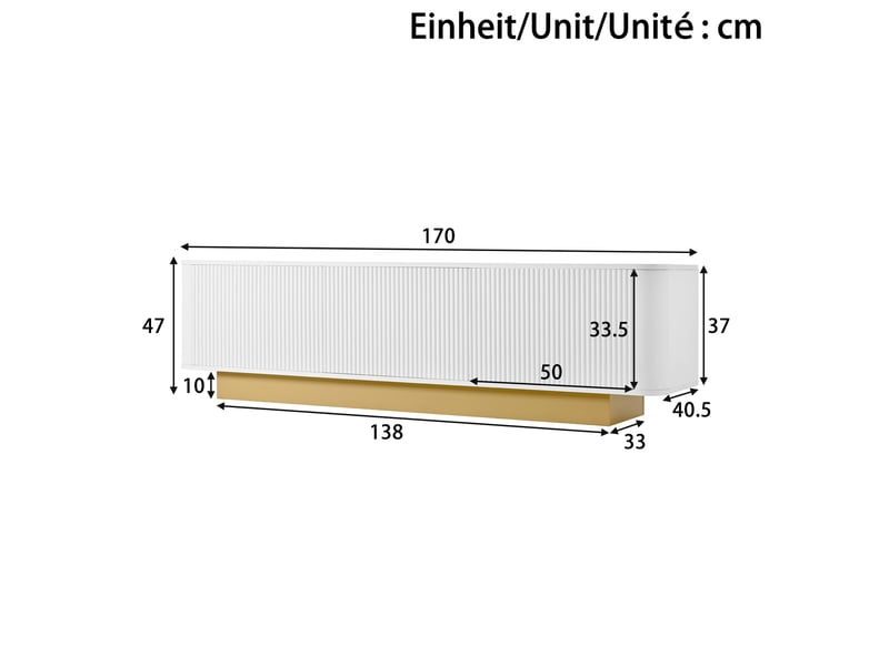  Meuble tv 170x40,5x47 cm, portes de rangement, façades texturées, coins arrondis, passe-câbles pour salon et séjour - blanc  - Conforama C
