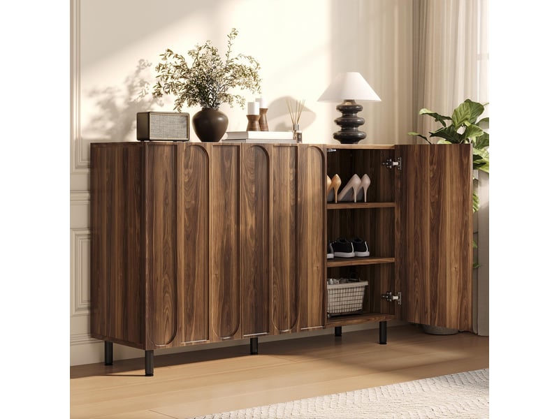  Meuble à chaussures - 120x40x80cm - buffet 2-en-1, 3 portes avec motifs en arc &amp; charnières amorties - noyer  - Conforama C
