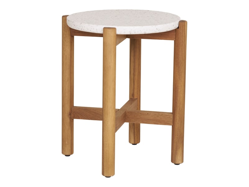  Terracina - table d'appoint en acacia et terrazzo blancnaturel ø37x48 cm  - Conforama A