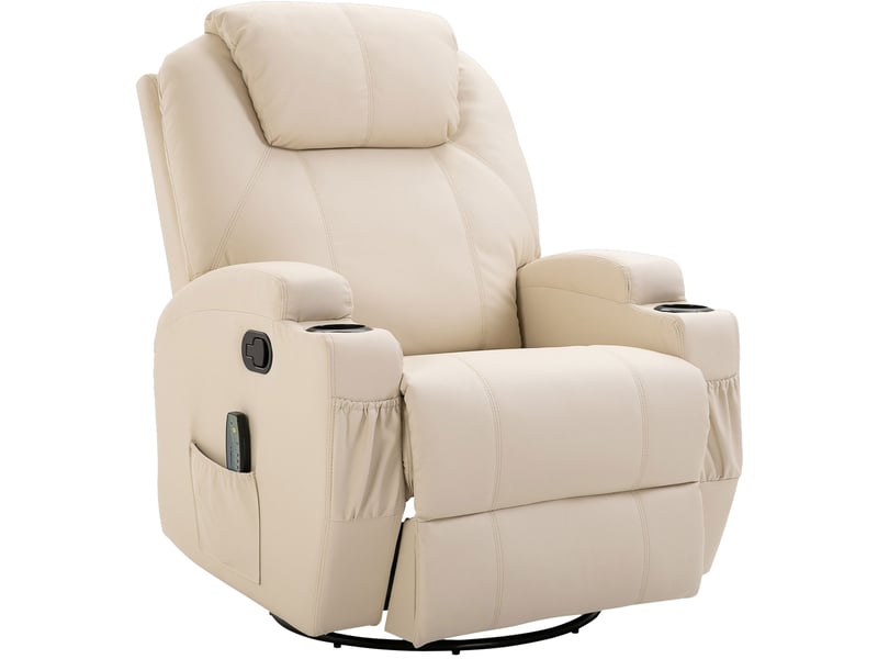  Fauteuil de massage ulevr inclinable à 165° et pivotant à 360°, 8 points vibrants, 84 x 92 x 109 cm, simili cuir blanc crème  - Conforama A