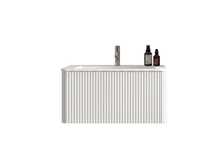 Meuble vasque suspendu 80 cm avec tiroirs à ouverture par pression - vasque résine minérale, mdf blanc
