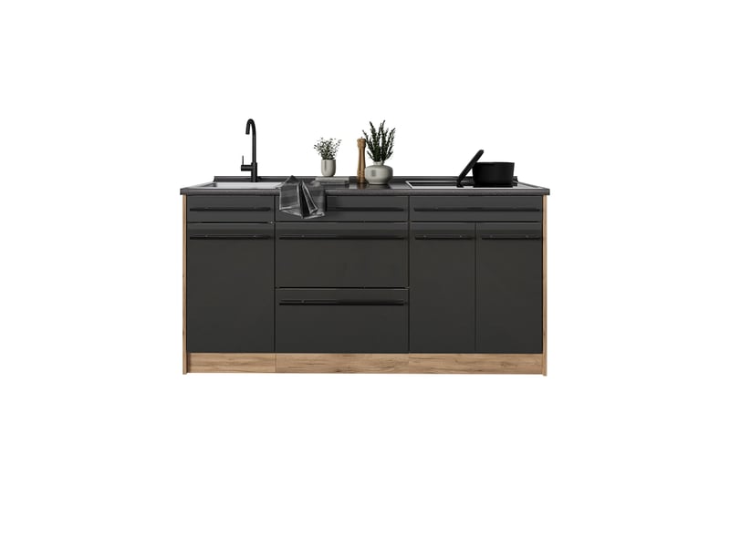 Vicco bloc de cuisine, anthracite campagnechêne doré, 160cm plan de travail chêne doré - Conforama E