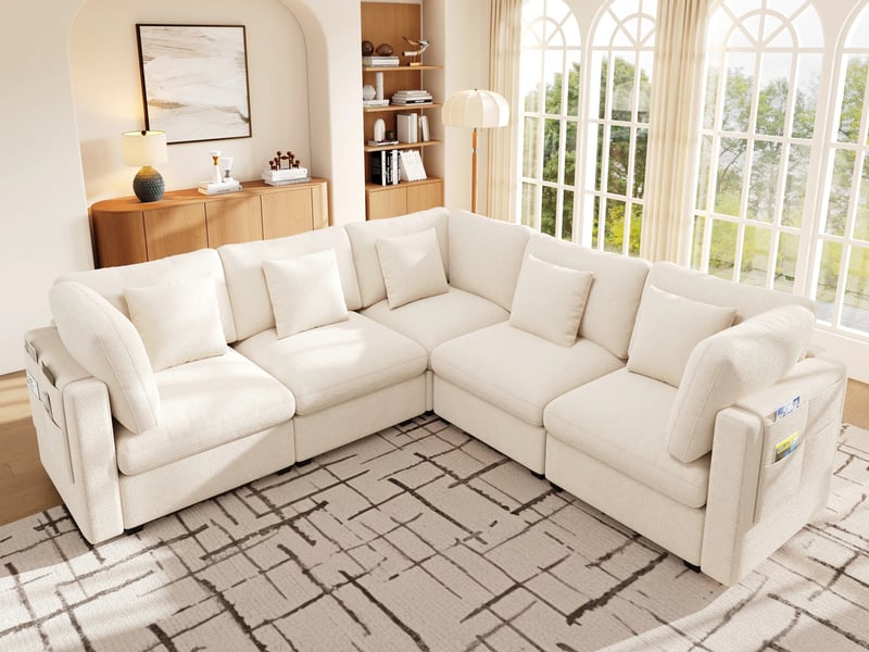 Canapé d'angle en forme de l ,5 places,tissu chenille confortable,226x226x81,beige - Conforama B