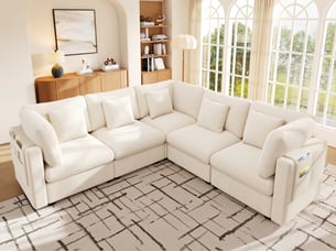 Canapé d'angle droit fixe <strong>BGSRYAO</strong> <strong></strong> 5 places Tissu beige