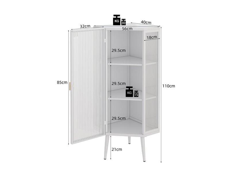  Armoire d'angle 3 niveaux en métal blanc et verre trempé, 56 x 40 x 110 cm, rangement élégant au quotidien  - Conforama C