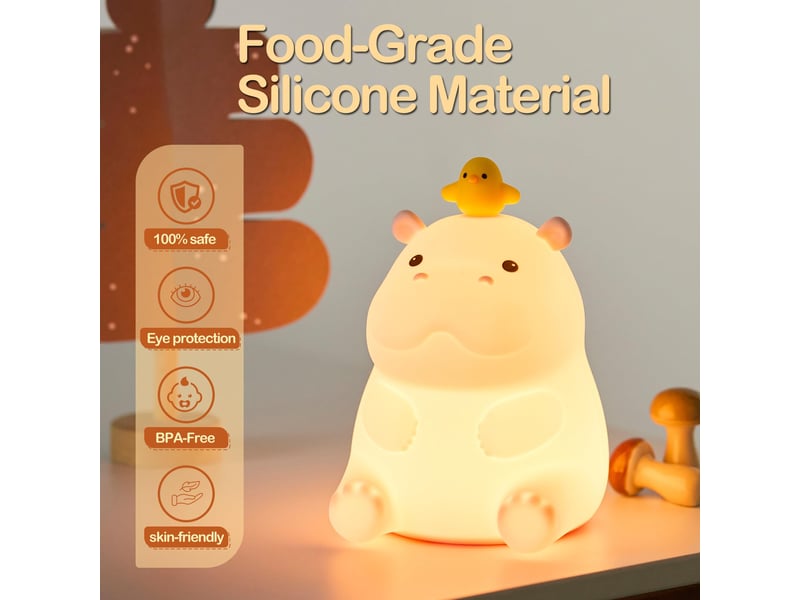  Veilleuse hippopotame led en silicone, lampe animale souple, 2 niveaux de luminosité, décoration chambre d’enfant  - Conforama C