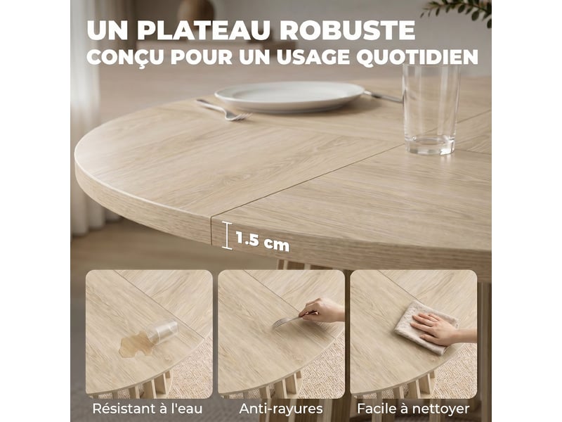 Table à manger ronde pour 4 à 6 personnes, 120 x 75 cm, bois naturel, table de cuisine avec piétement à lattes robuste - Conforama R