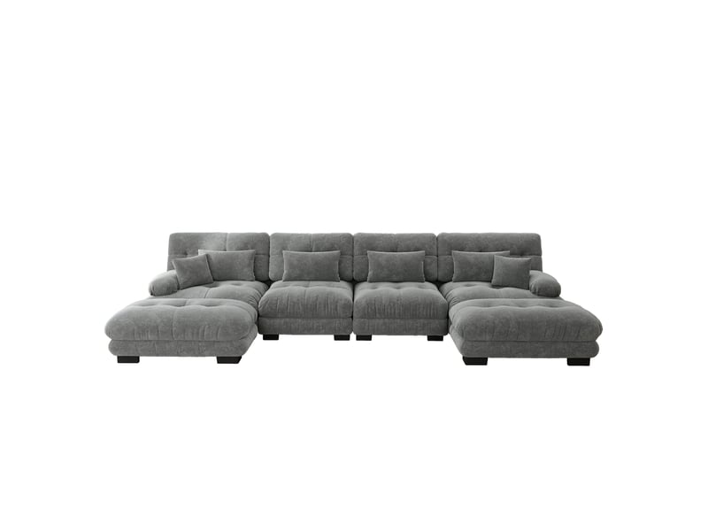  Canapé modulable modenvie 4 places en u 406 x 145 x 81 cm chenille gris avec ottomans mobiles  - Conforama A