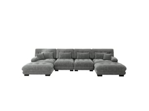 Canapé modulable modenvie 4 places en u 406 x 145 x 81 cm chenille gris avec ottomans mobiles