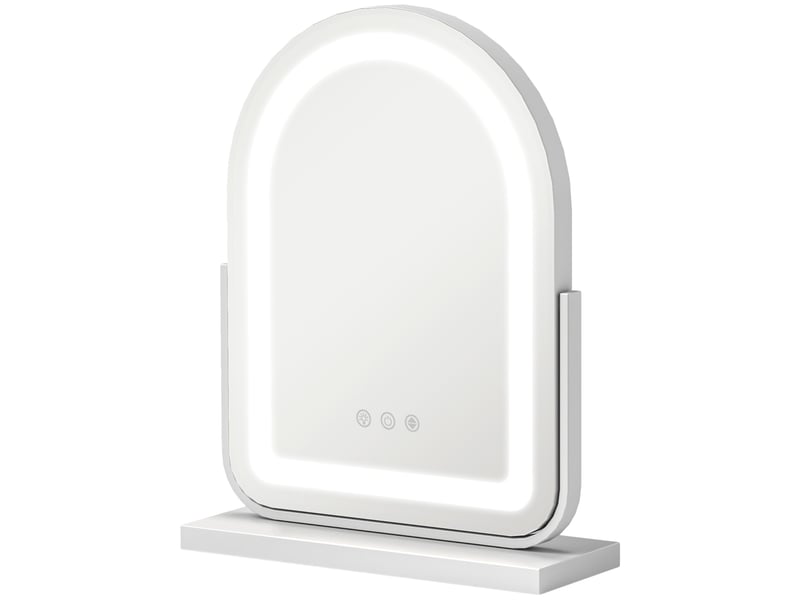  Miroir de maquillage avec lumière led, éclairage réglable, rotation à 360° et commande tactile, 33 x 12 x 44,5 cm, blanc  - Conforama B