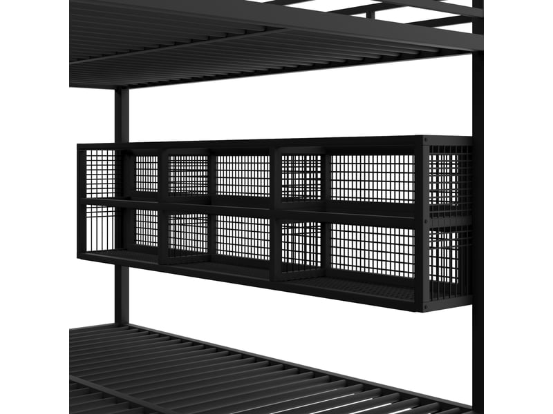  Lit superposé noir 140x200 cm en métal avec 6 compartiments de rangement, éclairage led et barrières de protection  - Conforama D