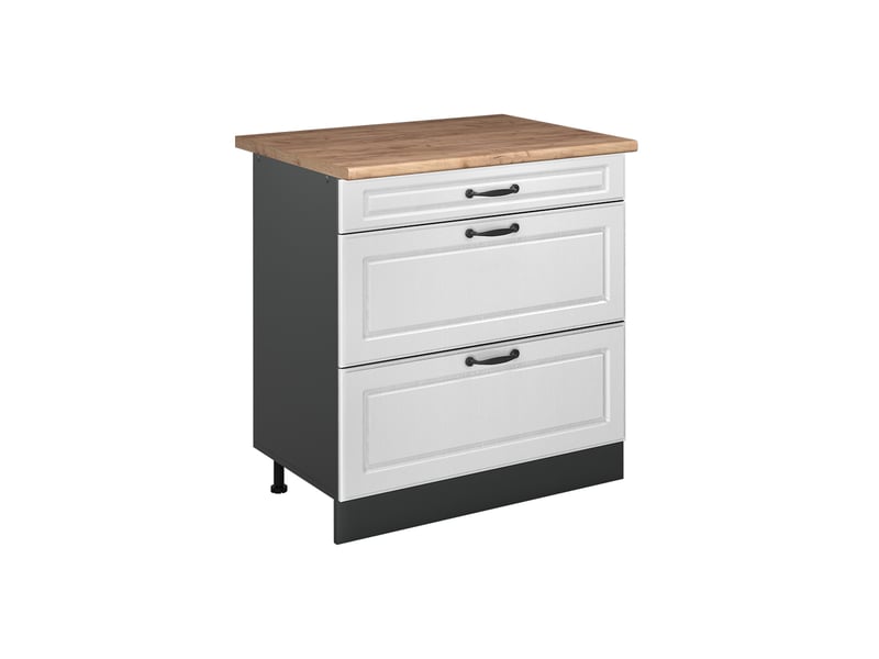  Vicco meuble cuisine, blanc campagneanthracite, 80cm avec 3 tiroirs plan de travail chêne doré  - Conforama A