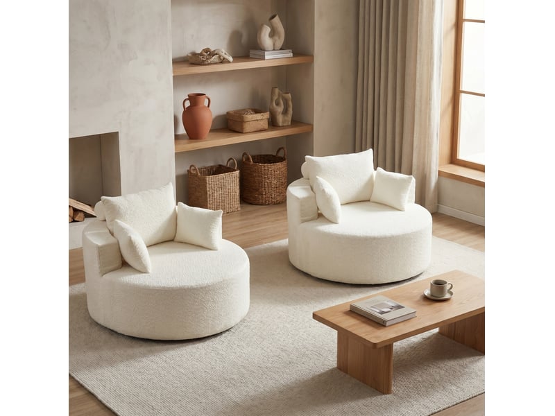  Fauteuils lounge 127x127x82 cm lot de 2, sans montage, coussin dossier, assise confortable, pour salon, chenille beige  - Conforama D