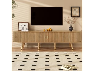 Meuble tv 175x38x45cm - portes coulissantes, avec 2 tiroirs et espace de rangement - design unique - mdf - bois
