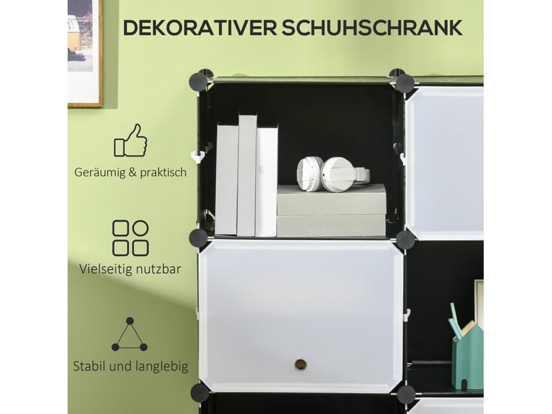 Meuble à chaussures modulable 125 x 32 x 125 cm – noir et blanc – 12 cubes de rangement avec portes - Conforama E