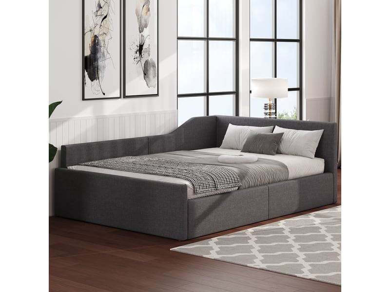 Lit jour avec rangement en mdf contreplaqué et rembourré gris 140x200 cm - Conforama D