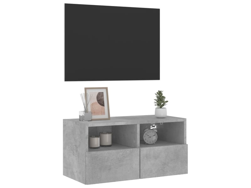  Meuble tv - banc tv - meuble de rangement mural gris béton 60x30x30 cm bois d'ingénierie  - Conforama E
