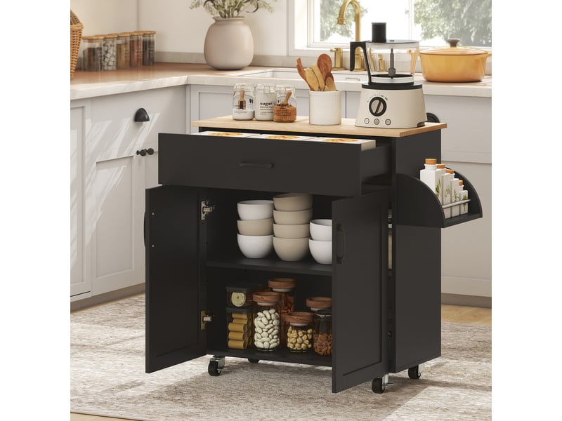  Dessert îlot de cuisine multi-rangements tiroirs placard 2 portes avec étagère réglable 105 x 36 x 85 cm noir  - Conforama A