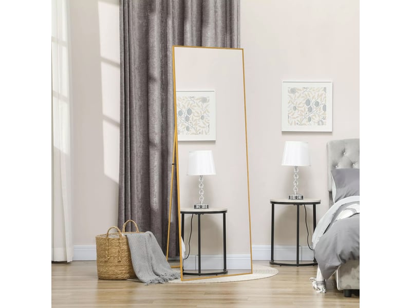 Miroir sur pied rectangulaire doré - 177x77cm - miroir psyché mural ou autoportant avec cadre en aluminium et verre trempé - Conforama C