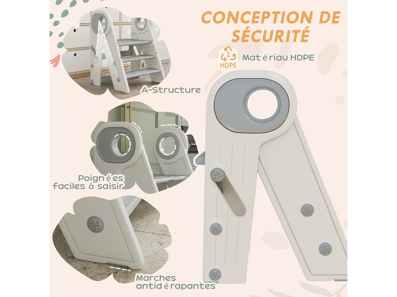  Marche pied pour enfant 3 marches, marchepied de cuisine pour enfant, pliable, gris, hauteur ajustable de 2 à 3 marches  - Conforama R
