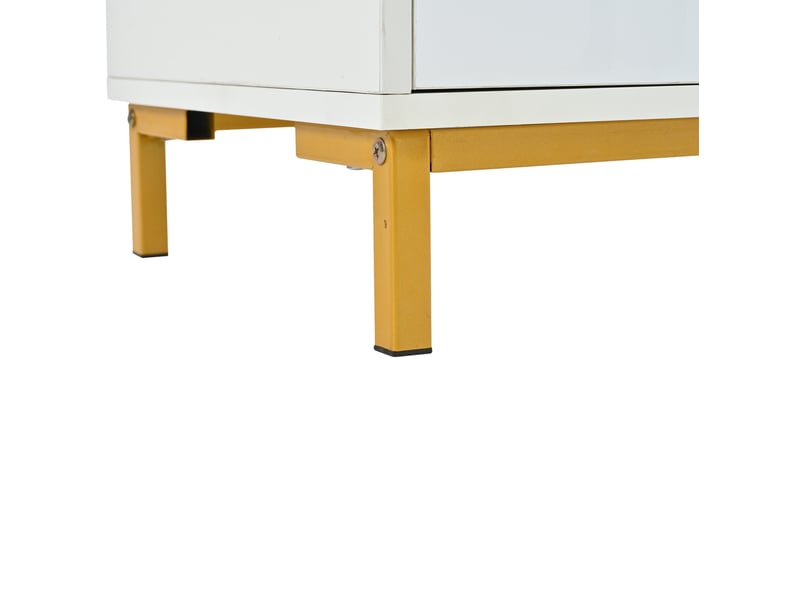  Meuble à chaussures 100x38x68 cm rangement 2 niveaux siège rembourré pieds dorés panneau de particules, métal blanc doré  - Conforama R