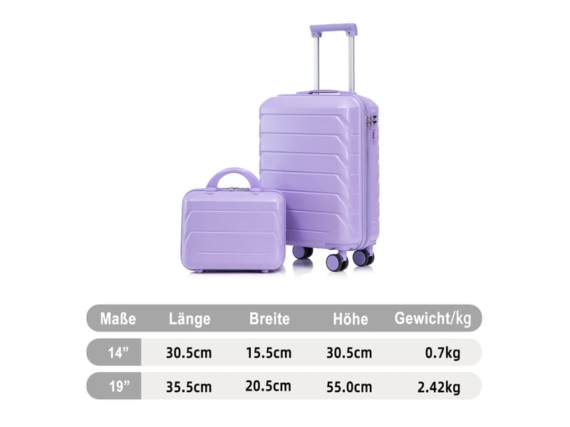  Set de valises rigides,1914 pouces,avec serrure à code,abs,bleu et violet  - Conforama C
