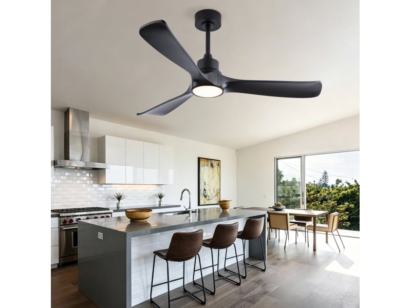  Ventilateur de plafond noir de 52 pouces avec lumière et télécommande, moteur dc réversible, 3 températures de couleur  - Conforama B