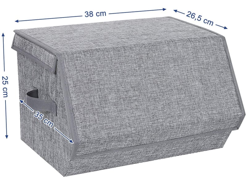  Lot de 2 boîtes de rangement avec couvercle magnétique à rabat empilables avec housse en tissu cadre en métal et poignées latérales pour accessoires jouets vêtements gris 12_0000025  - Conforama B