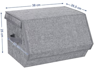 Lot de 2 boîtes de rangement avec couvercle magnétique à rabat empilables avec housse en tissu cadre en métal et poignées latérales pour accessoires jouets vêtements gris 12_0000025