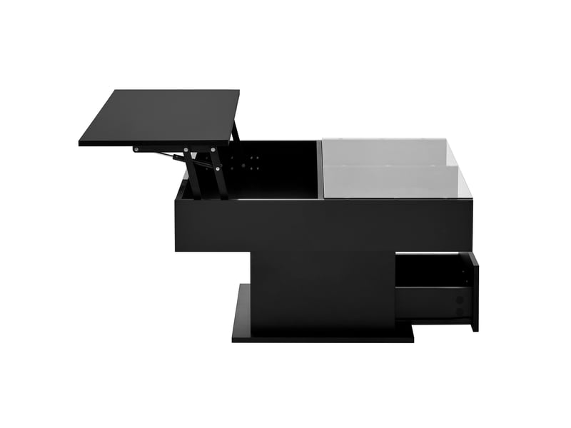  Table basse multifonctionnelle laquée brillante avec éclairage led, hauteur réglable et espace de rangement modulable – design moderne pour salons, bureaux et petits appartements  - Conforama E