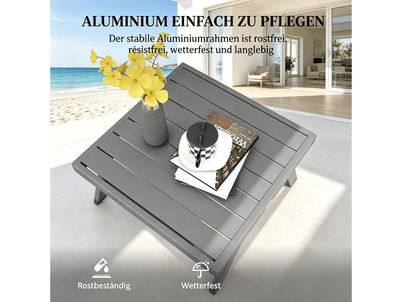  Canapé d'angle extérieur - ensemble 4 pièces - 2 canapés 2 places - fauteuil d'angle - table basse - 11 coussins Gris - Conforama E