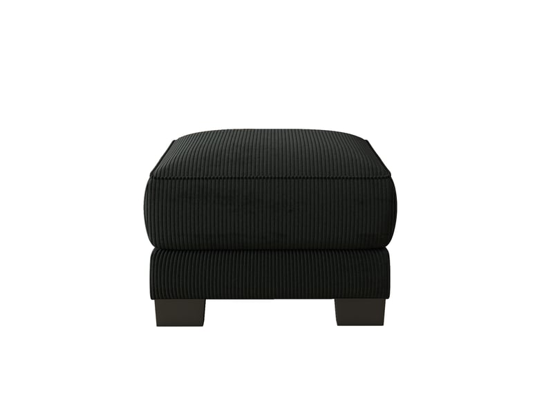 Pouf carré noir en velours côtelé avec pieds, repose-pieds confortable pour salon - Conforama A