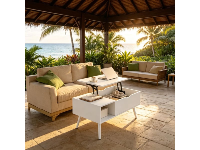  Table basse relevable rangement spacieux table basse avec rangement table multifonctionnelle plateau réglable en hauteur usage en table à manger surface de travail temporaire une table incluse  - Conforama B