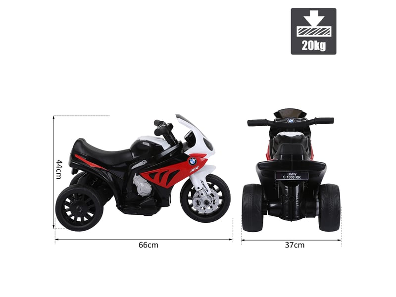  Moto électrique pour enfants (20 kg max.) avec permis bmw, voiture électrique à 3 roues, batterie rechargeable 6 v, blanc et rouge, 66 x 37 x 44 cm  - Conforama E