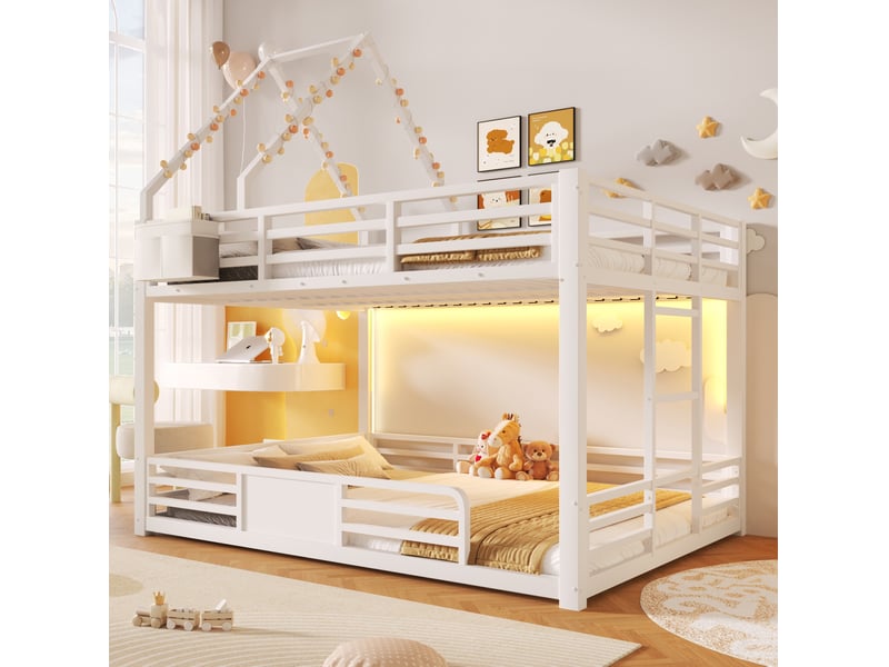  Lit superposé 140x200 cm avec led design maison cadre de toit diy mdf métal blanc sans matelas  - Conforama B